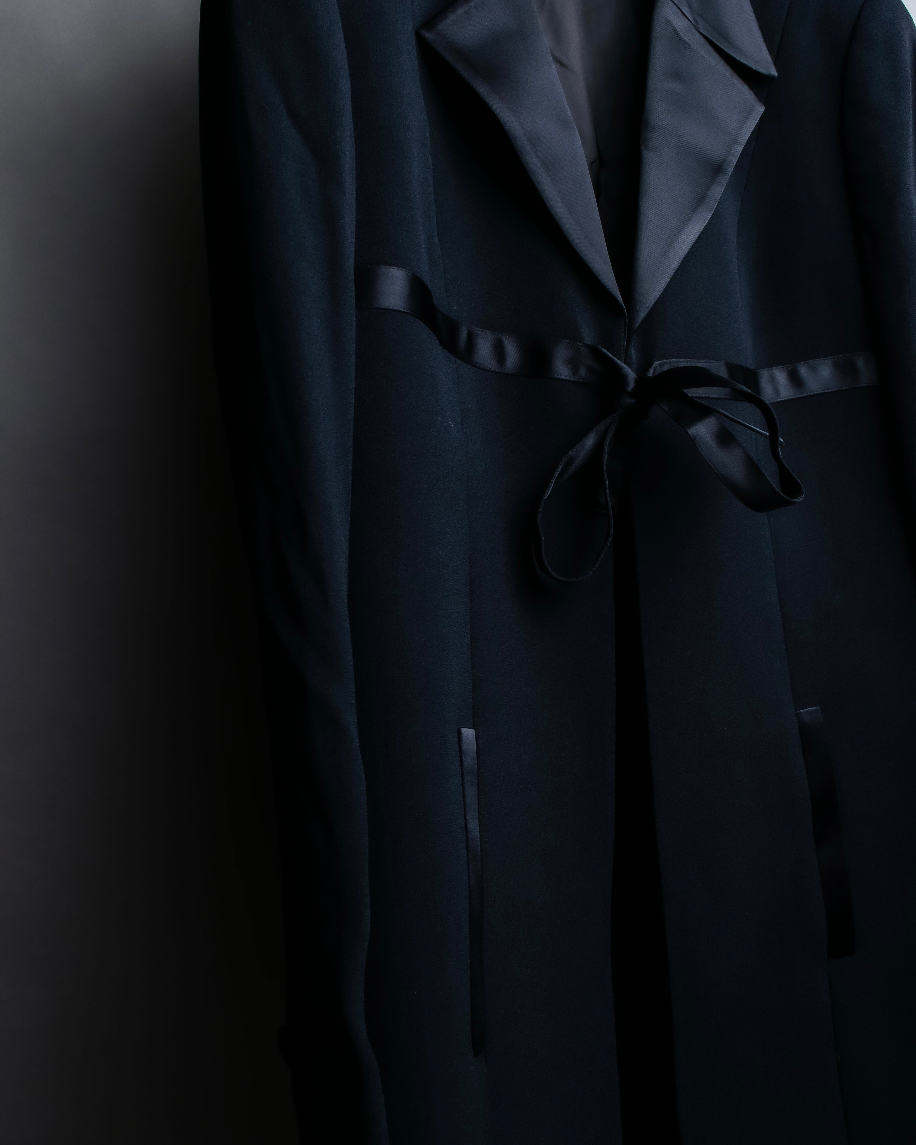 "Karl Lagerfeld" Front ribbon design separate fabric switching long tailored jacket