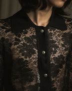 "VALENTINO MISS V" Late 80s botanical lace polo shirt