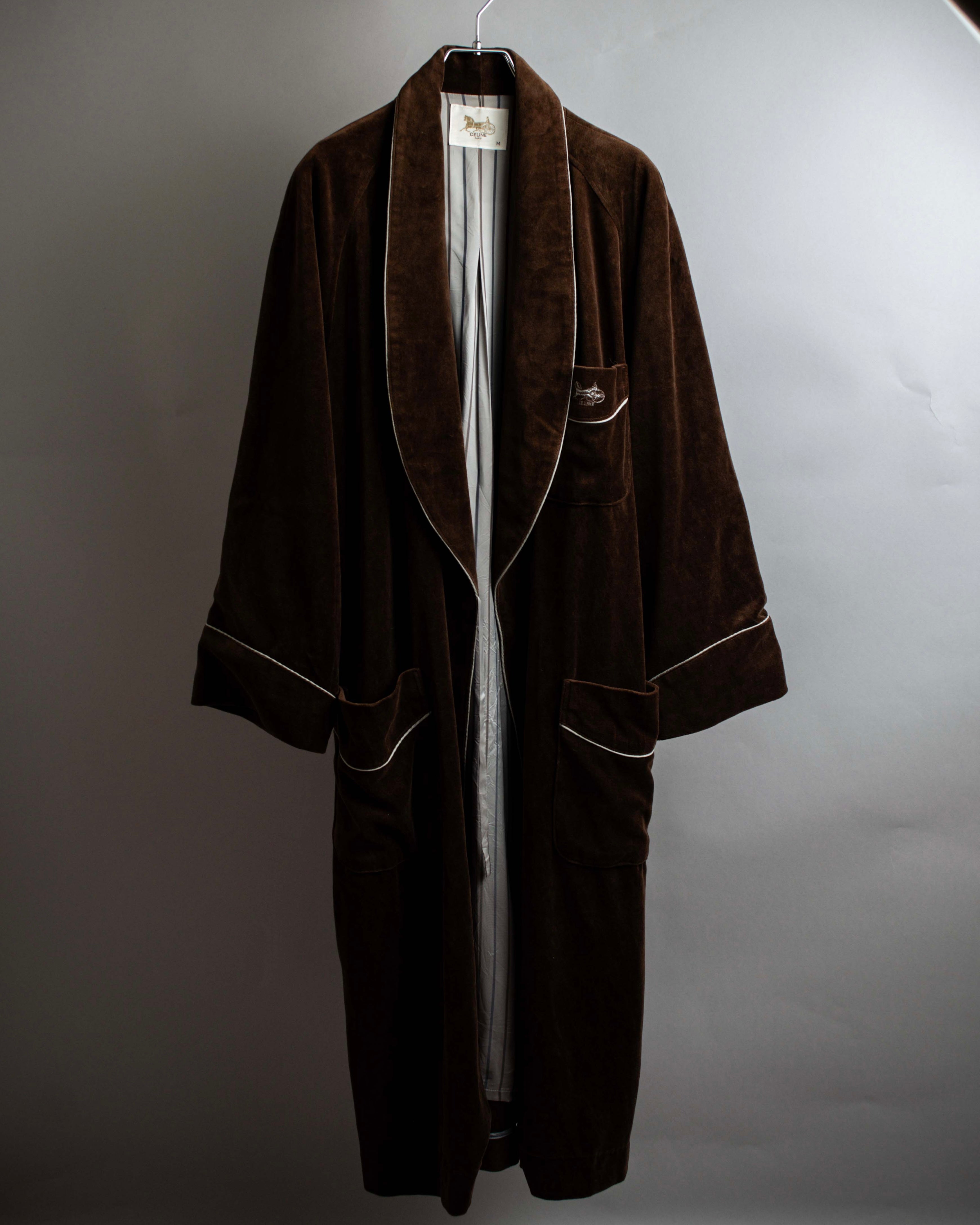 "CELINE" Piping design velour long gown coat