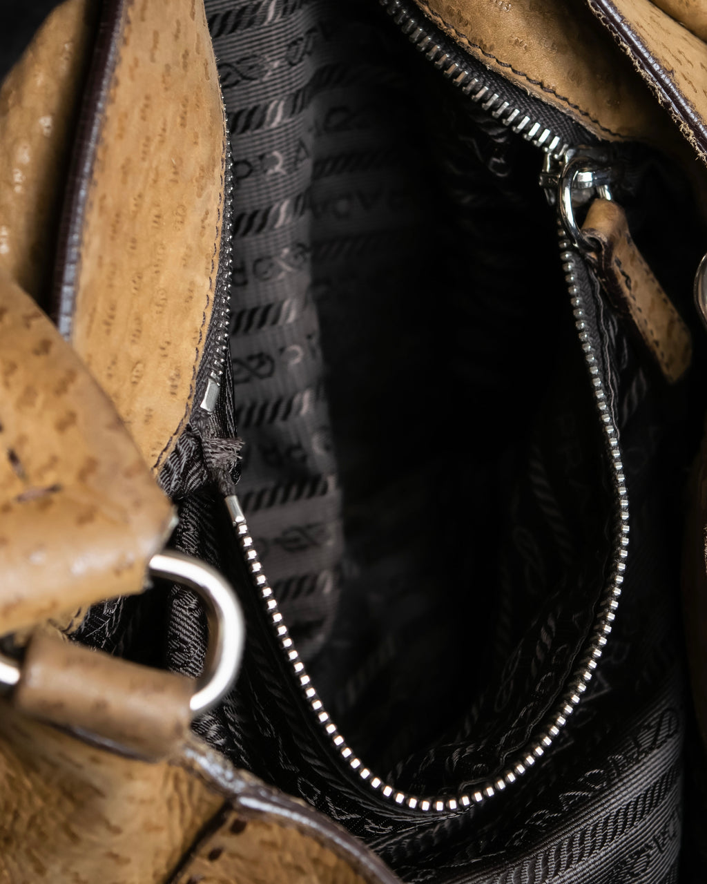 "PRADA" Hook hardware design ostrich leather shoulder bag