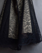 "LANVIN en Bleu" Flowers black lace layered skirt