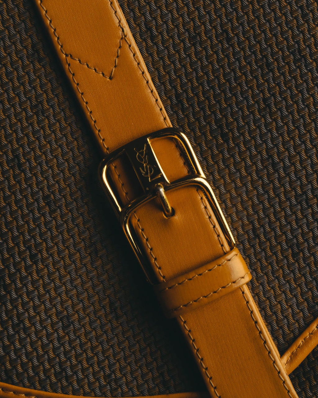 "Yves Saint Laurent" 70's-90's Woven leather shoulder bag