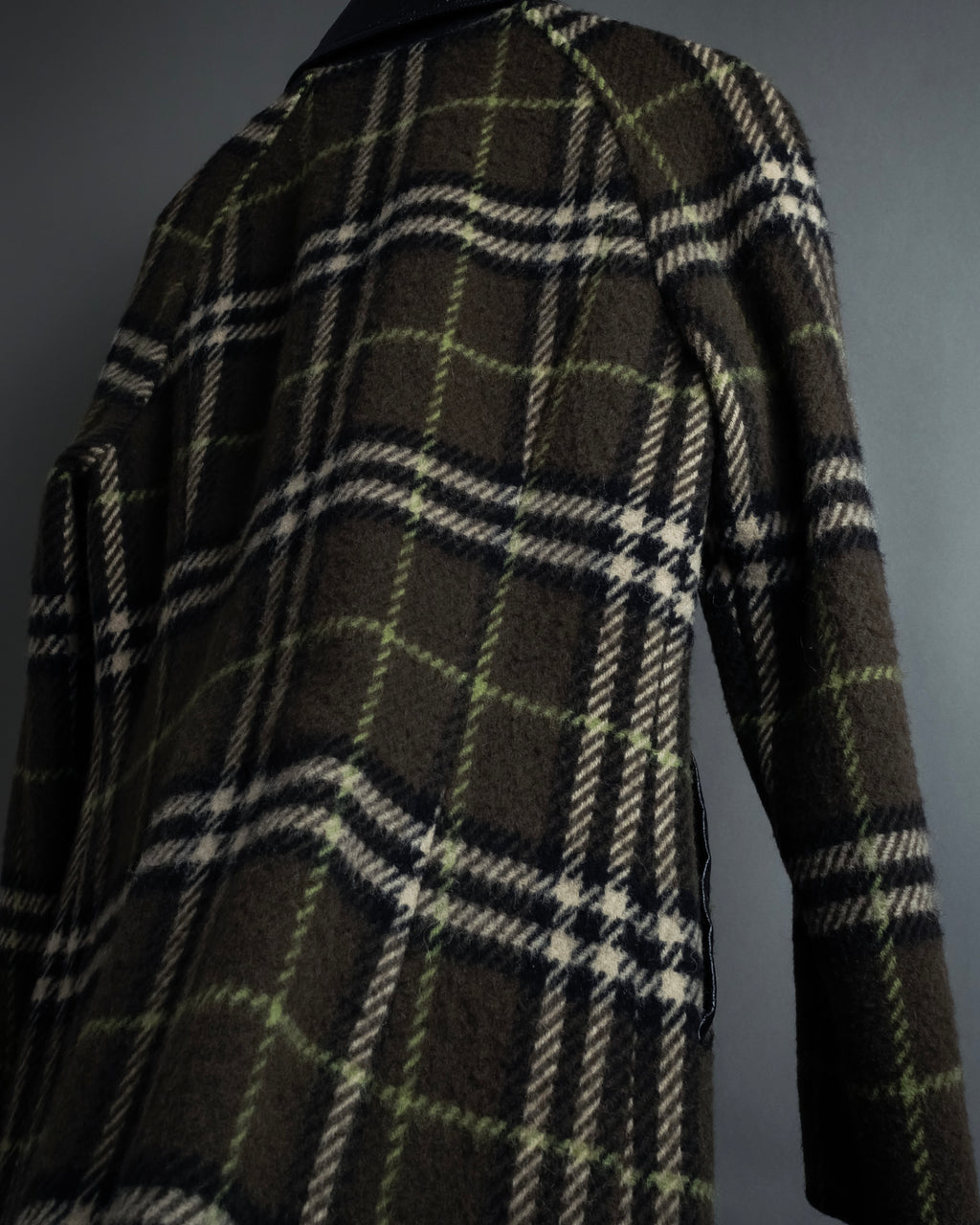 "BURBERRY" Leather switching design check tweed coat
