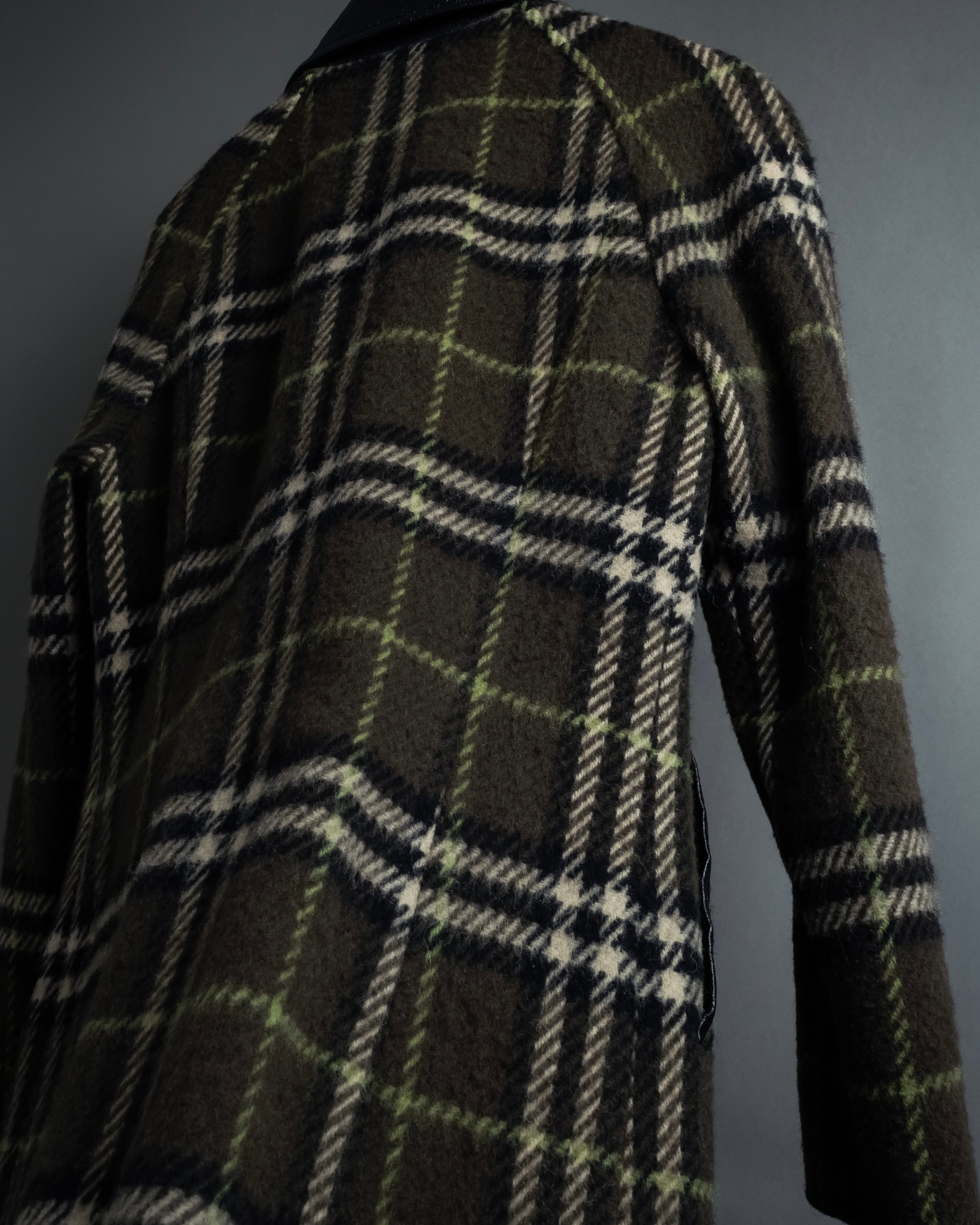 "BURBERRY" Leather switching design check tweed coat