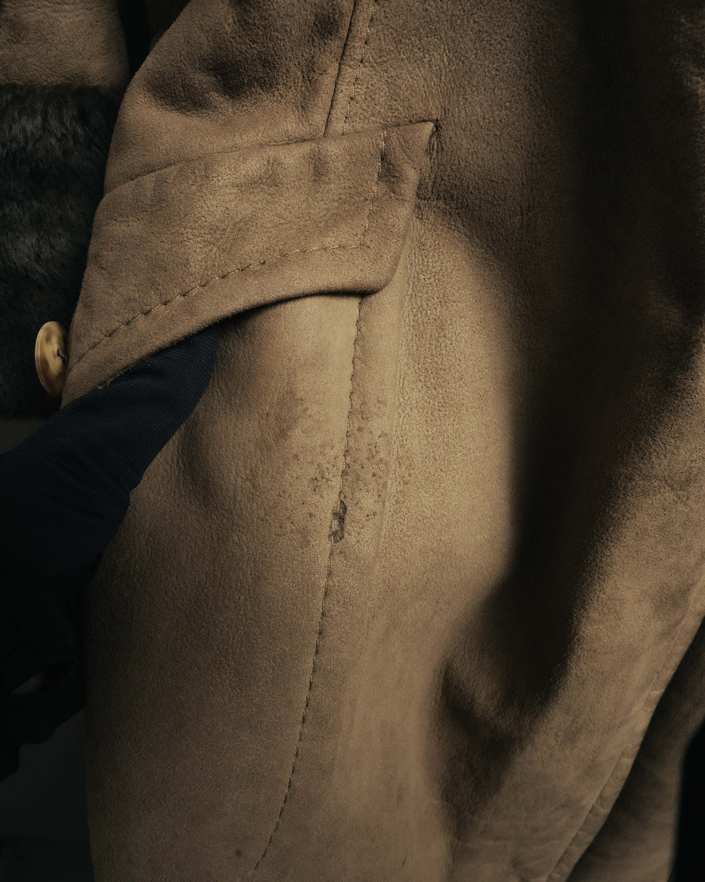 “LOEWE” 70’s-early 90’s Suede shearling belted long coat