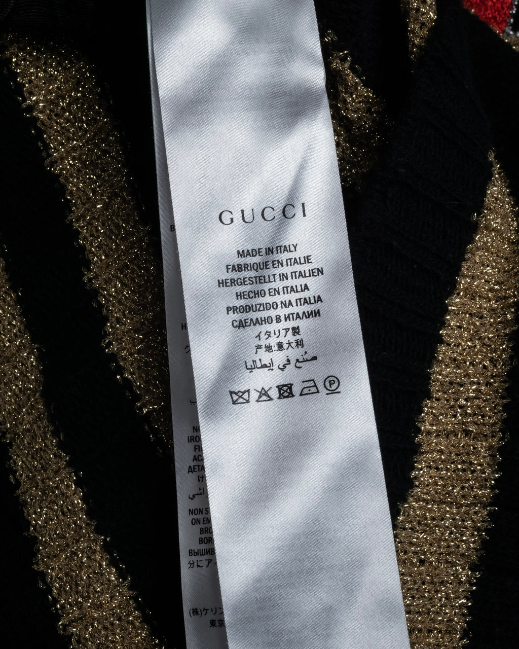 "GUCCI" 17-18aw striped lurex emblem knit sweater