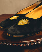 -SPECIAL- "Hermès" 80's-90's Gold embroidered suede loafers