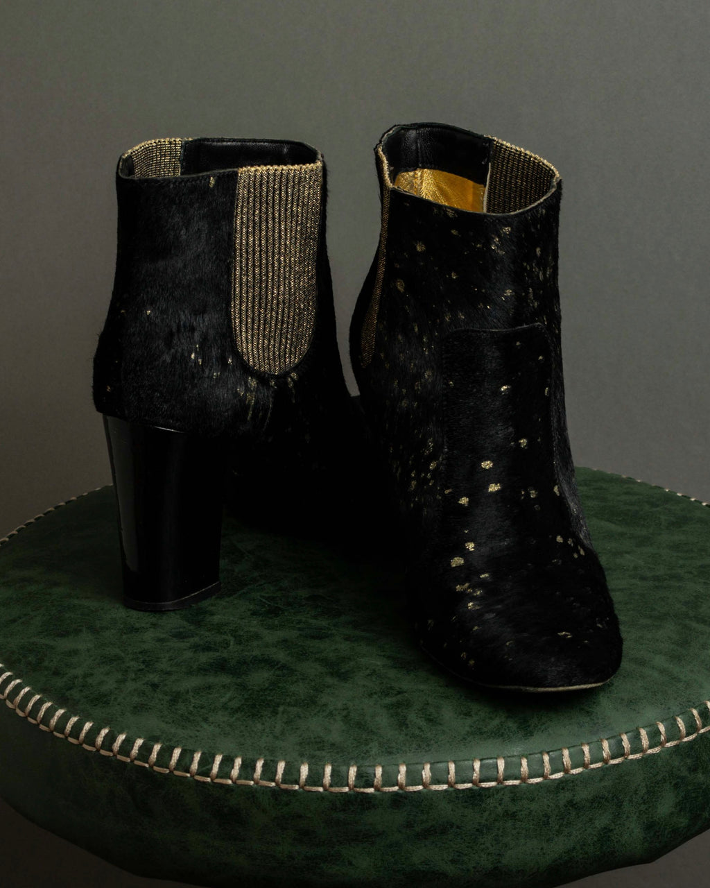 "CHANEL" Gold particle design pony leather heel boots
