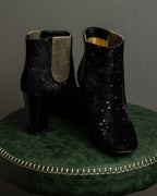 "CHANEL" Gold particle design pony leather heel boots