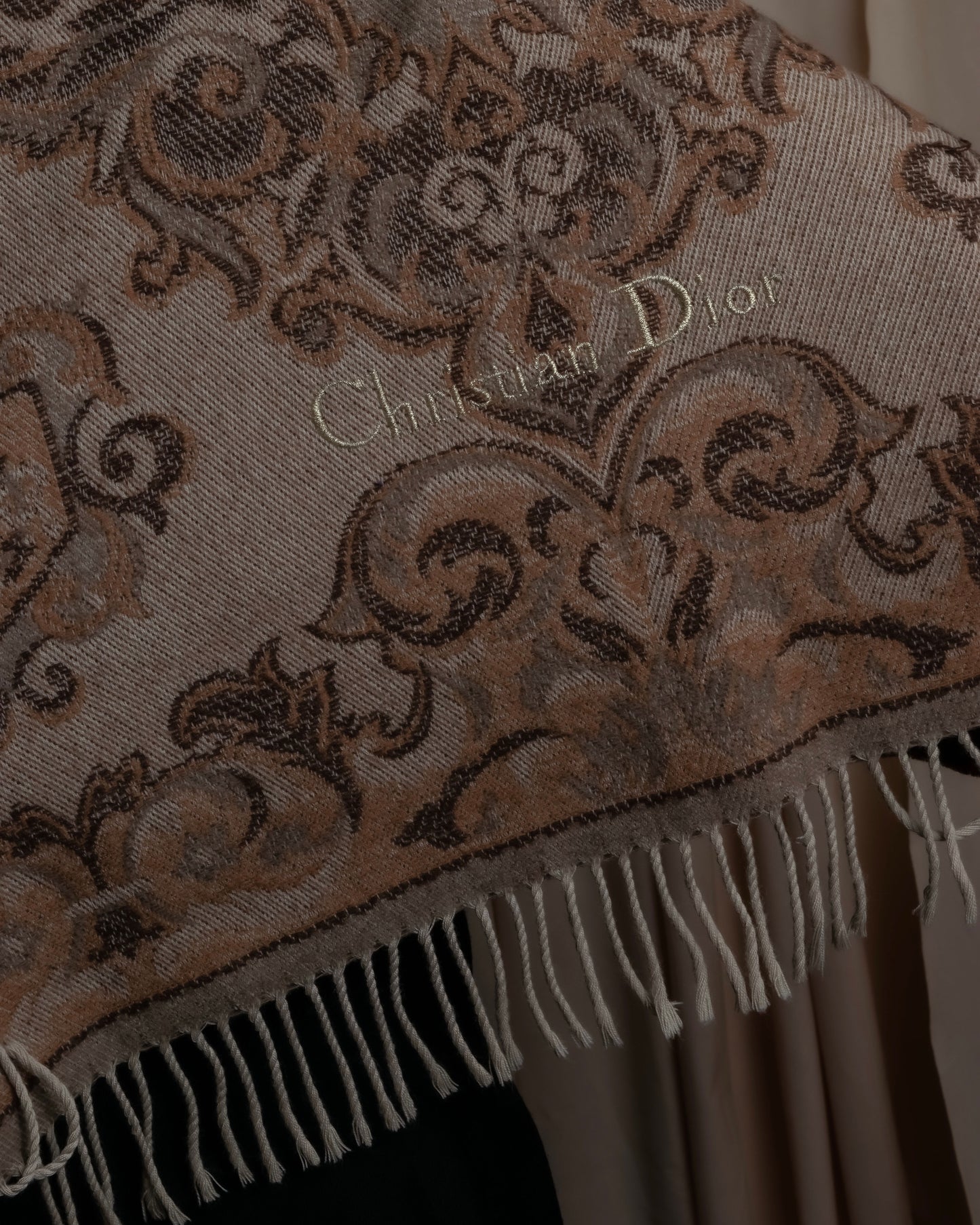 "Christian Dior" Jacquard paisley pattern fringe stole