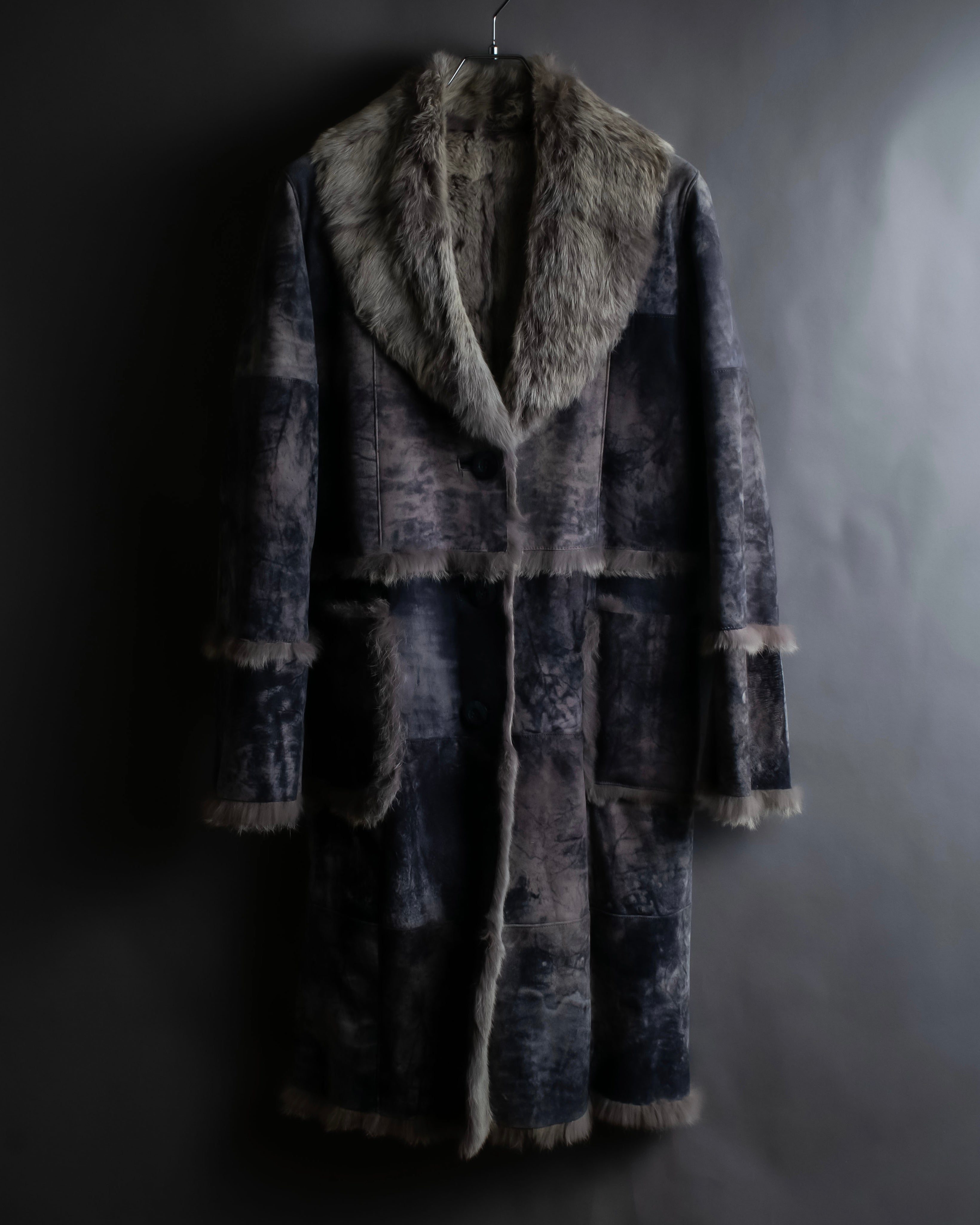Fur switching design suede long coat