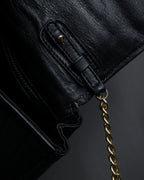 "CELINE" 80's-90's Crest metal fittings design quilted leather bag