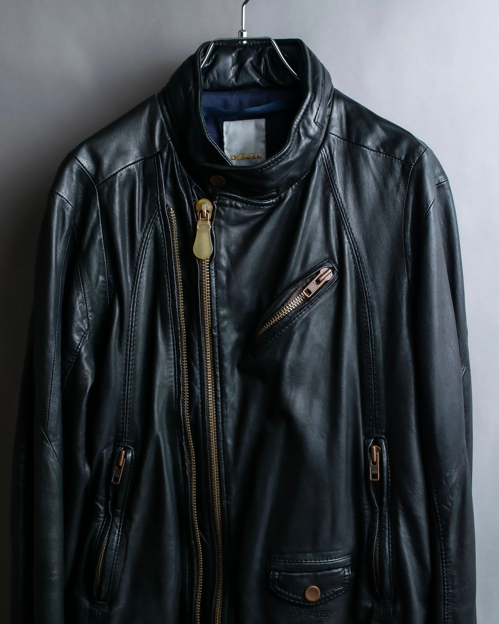 "DIESEL" Oversized stand collar lamb leather jacket