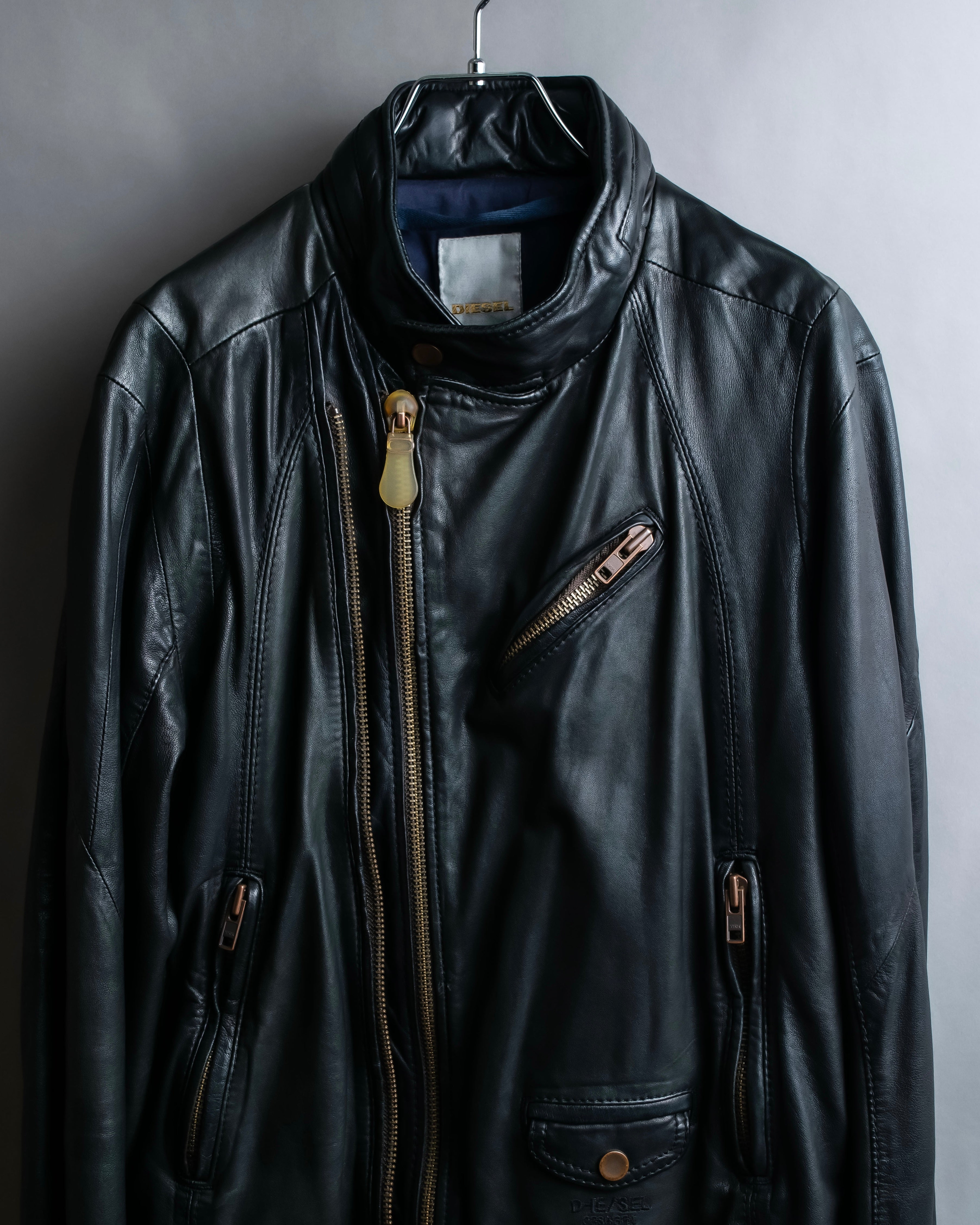 "DIESEL" Oversized stand collar lamb leather jacket