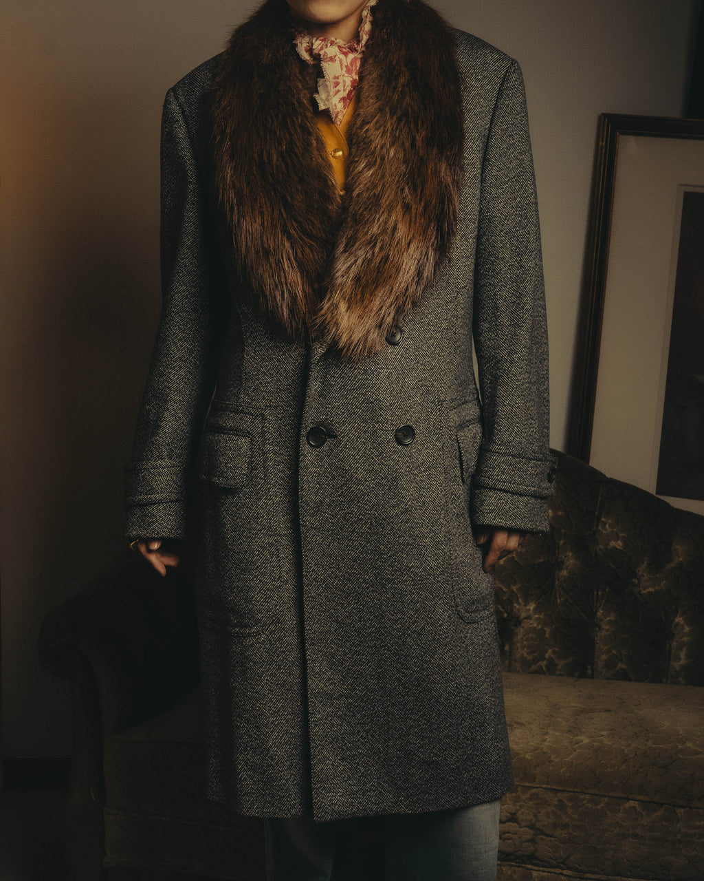 -SPECIAL- "GUCCI" 00's-10's Luxurious beaver fur-collar wool overcoat