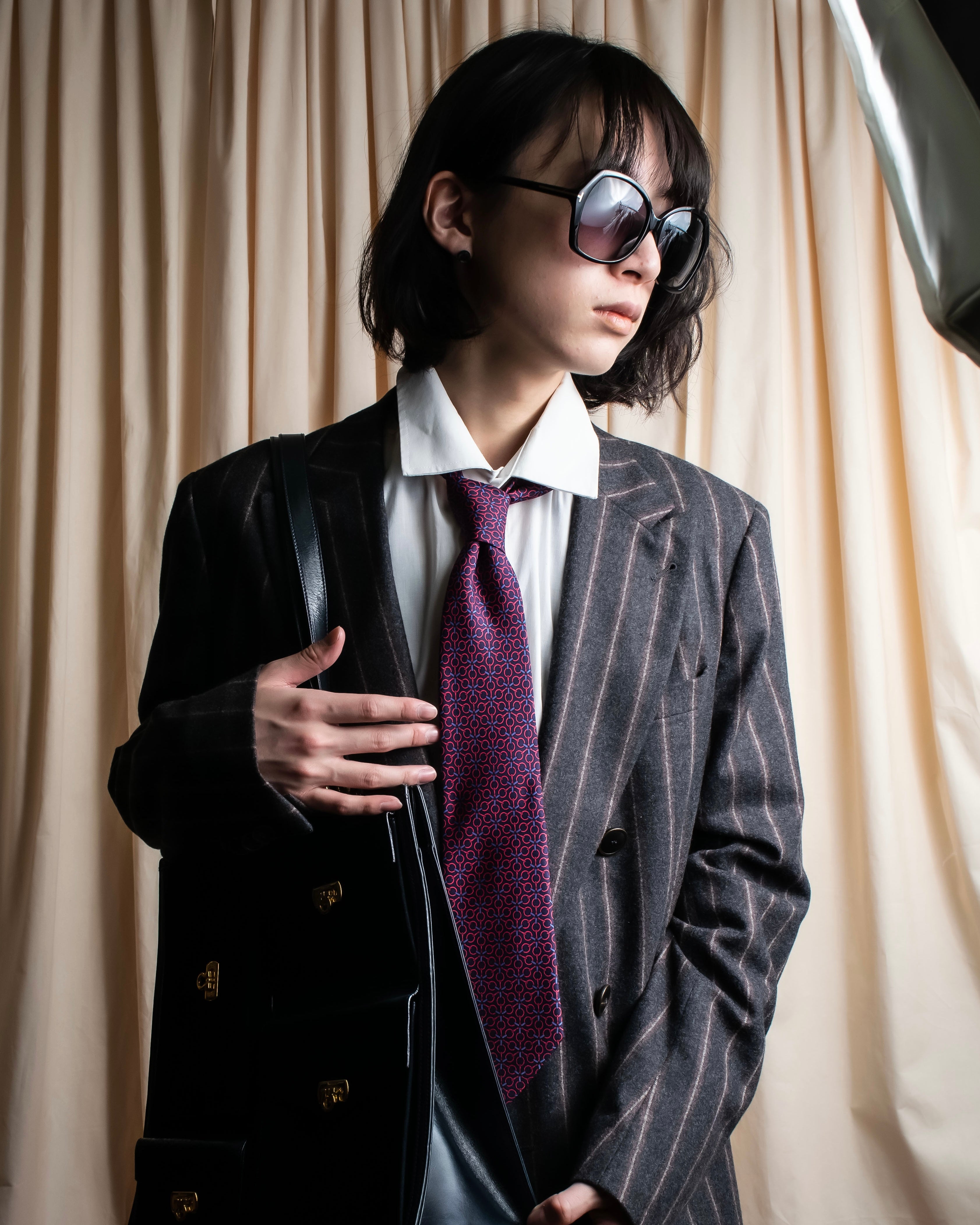 "HERMES" Geometric pattern silk necktie