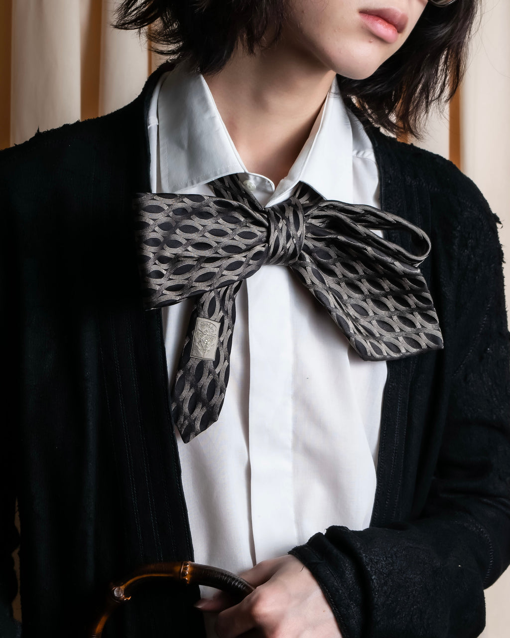 "GUCCI" Cord embroidery glossy necktie