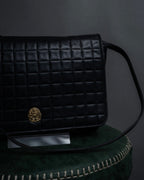 "CELINE" 80's-90's Crest metal fittings design quilted leather bag