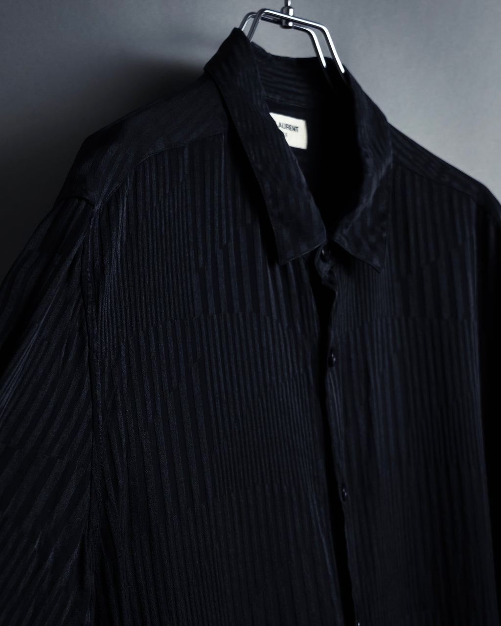 "Saint Laurent Paris" Jacquard pattern silk black shirt
