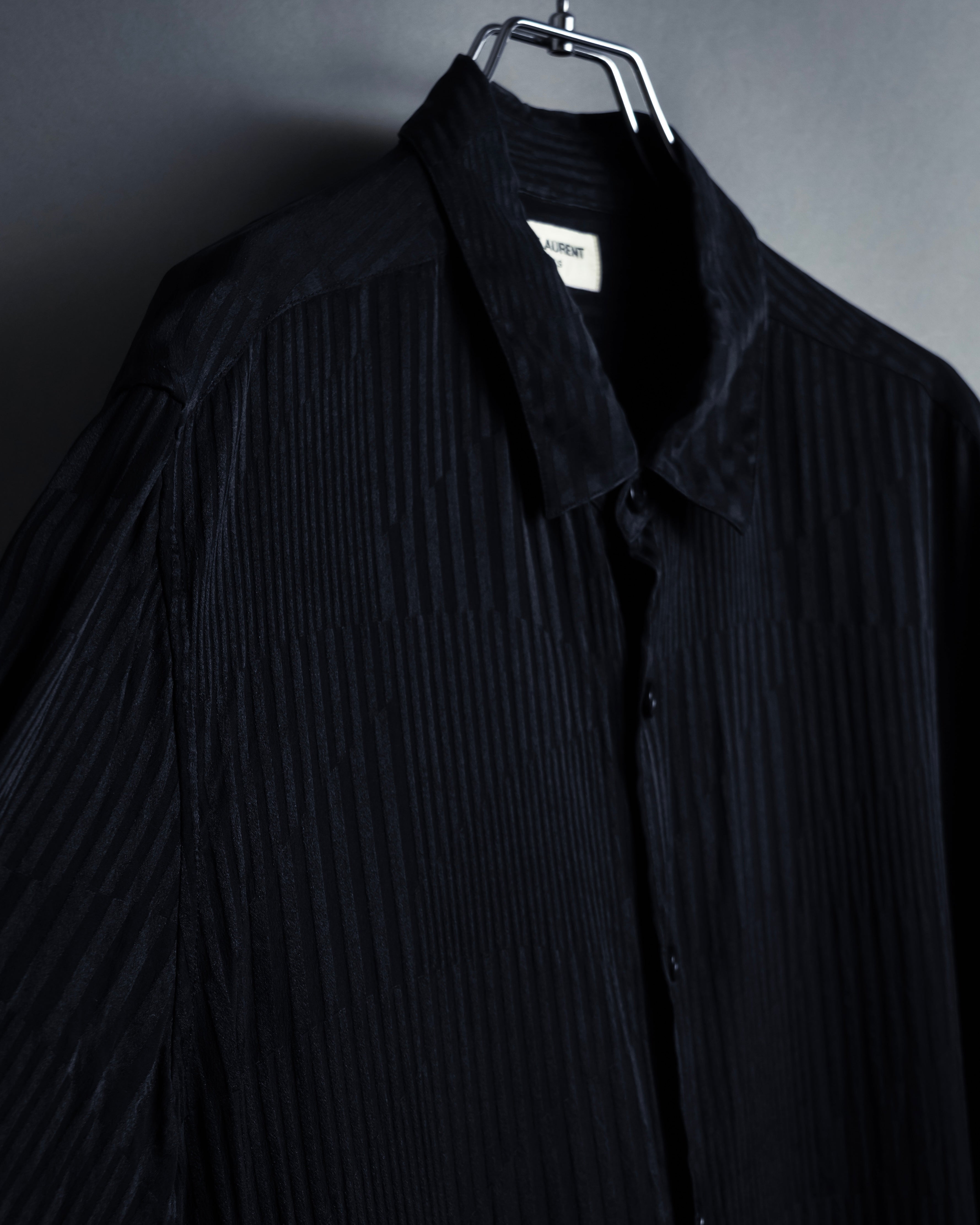 "Saint Laurent Paris" Jacquard pattern silk black shirt
