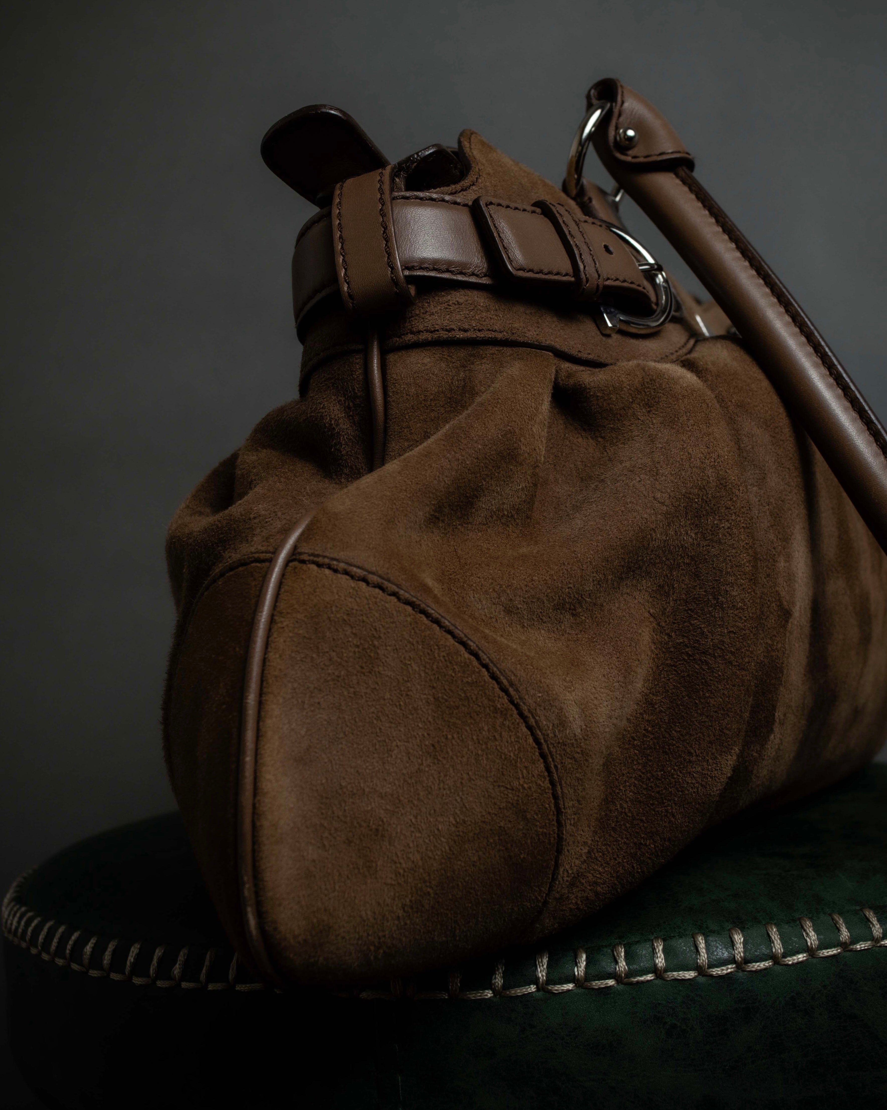 "Salvatore Ferragamo" Gathered form Gancini motif design suede hand bag