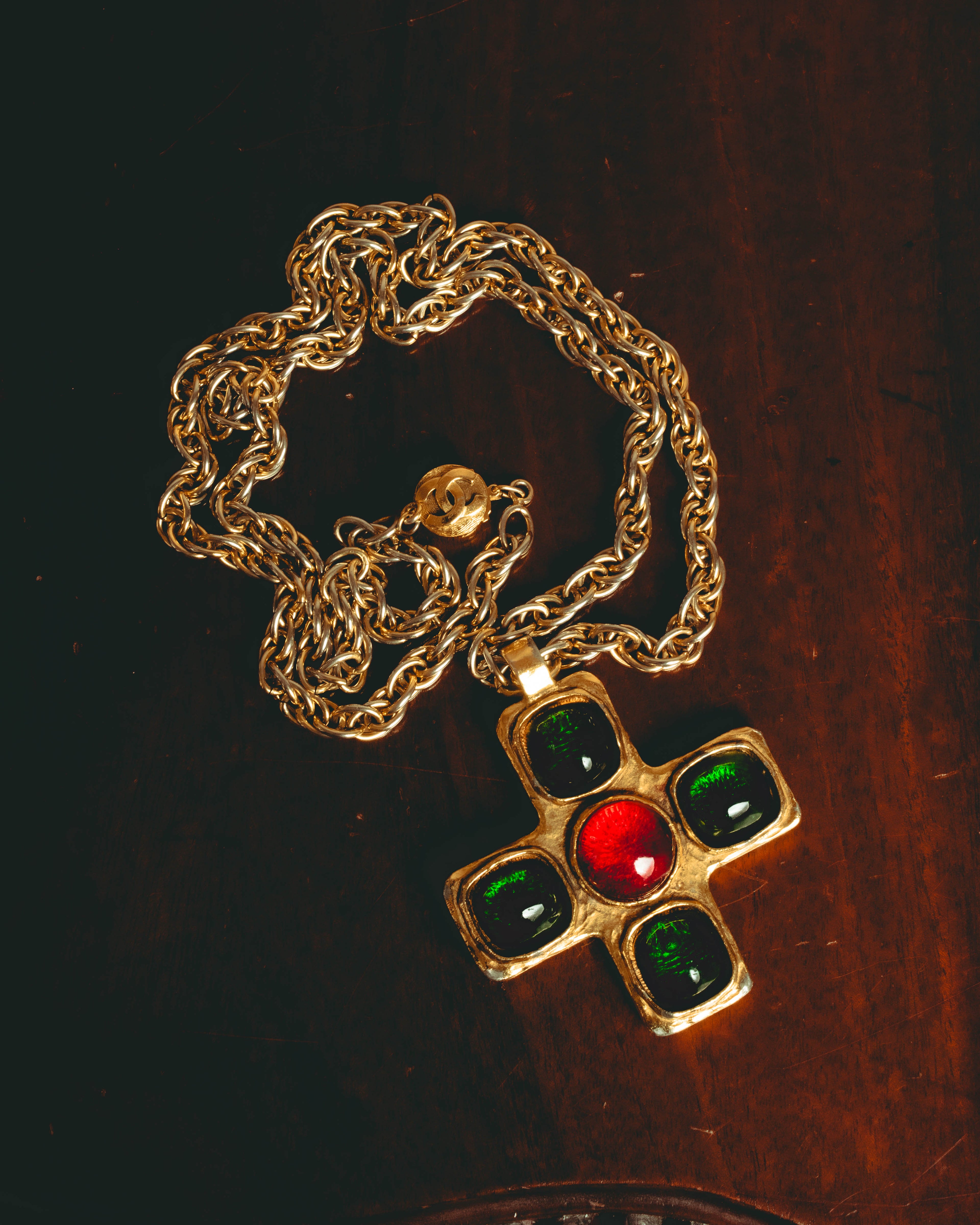 –SPECIAL– "CHANEL" 80's Gripoix Byzantine cross pendant necklace