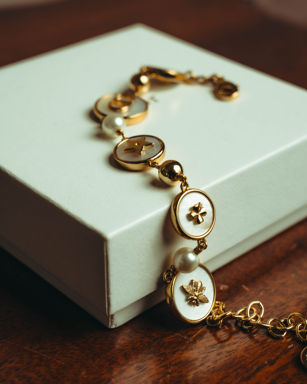 "Christian Dior" 20's Iridescent mother of pearl charm bracelet