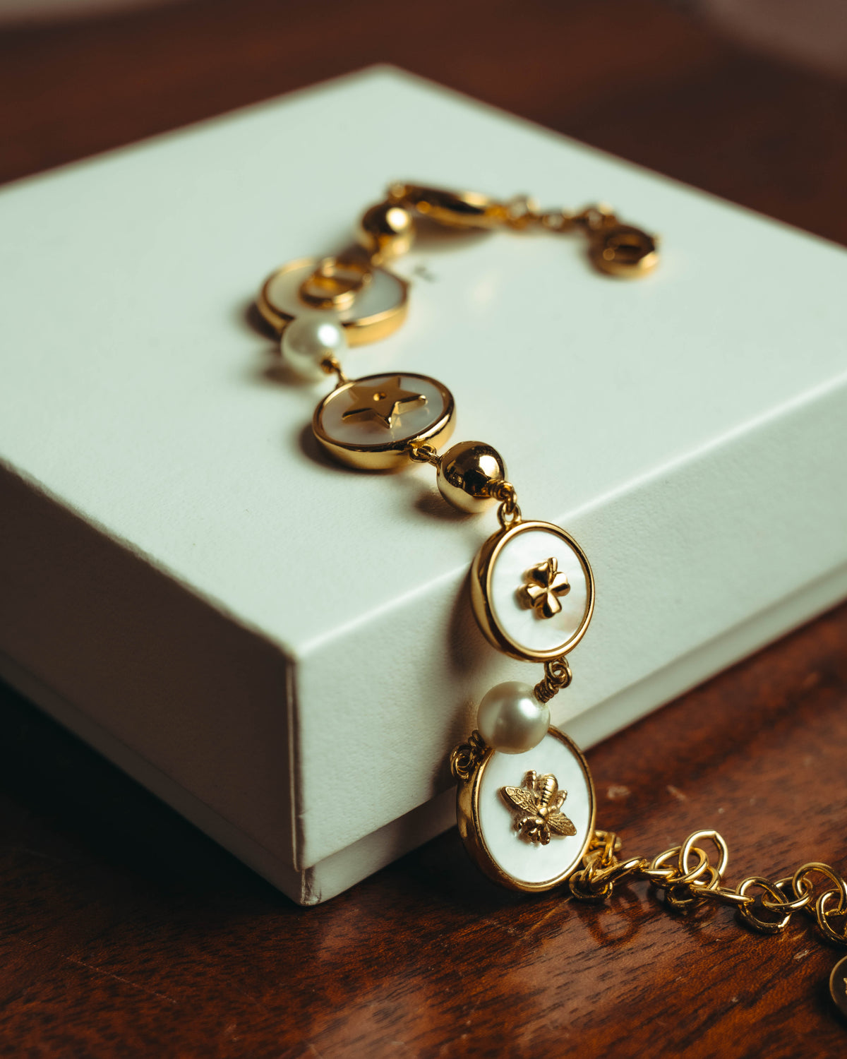 "Christian Dior" 20's Iridescent mother of pearl charm bracelet