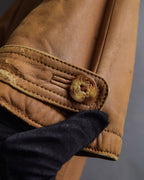 "LOEWE" 80-90's Vintage texture leather zip hoodie