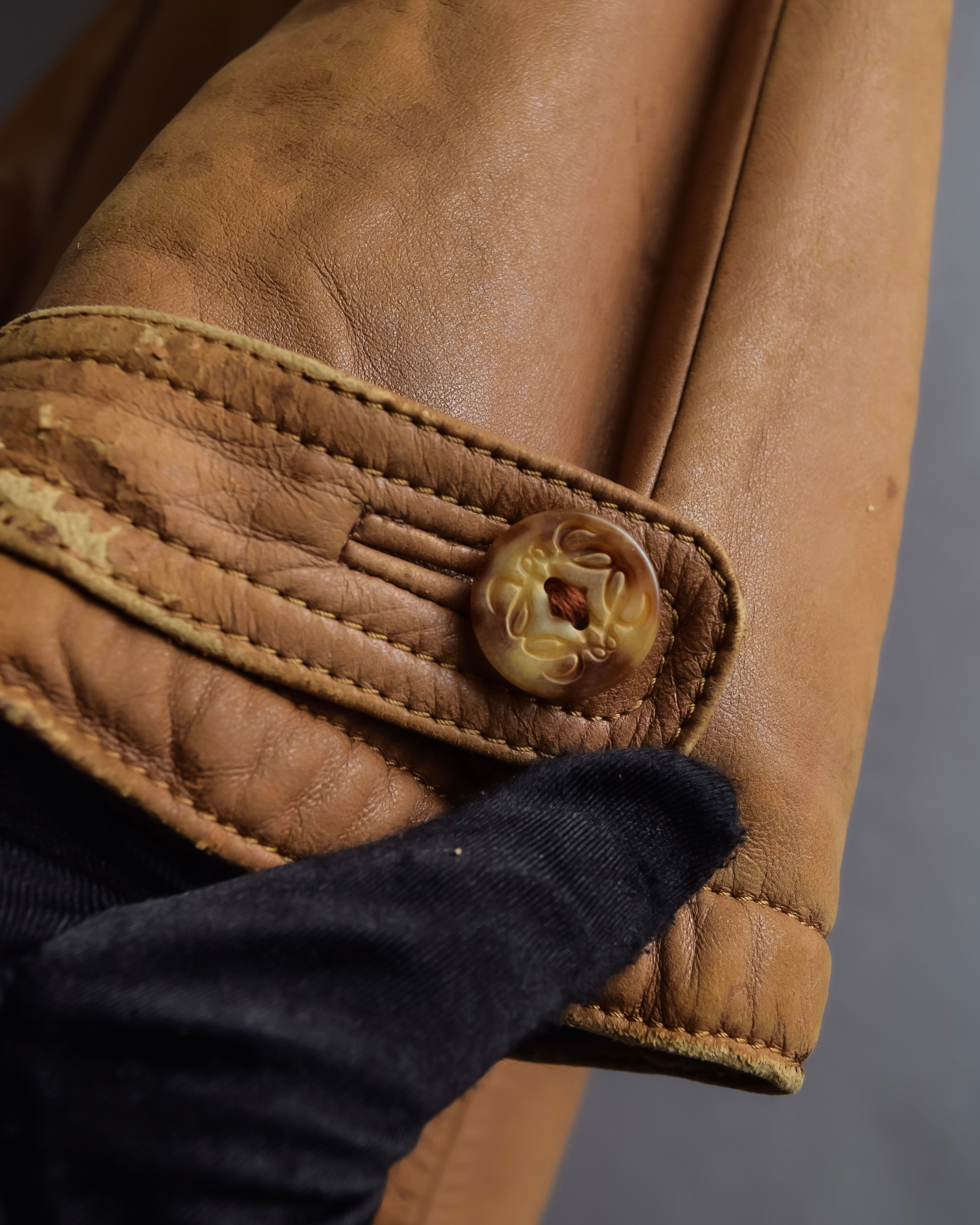 "LOEWE" 80-90's Vintage texture leather zip hoodie