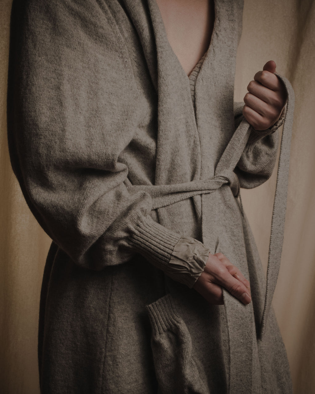 "Maison Margiela" 17AW belted gown knit coat