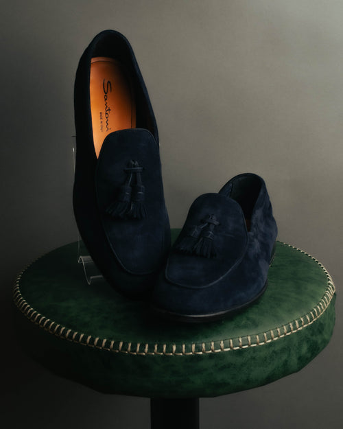 "Santoni" 2010's-2020's Elegant navy suede tassel loafers