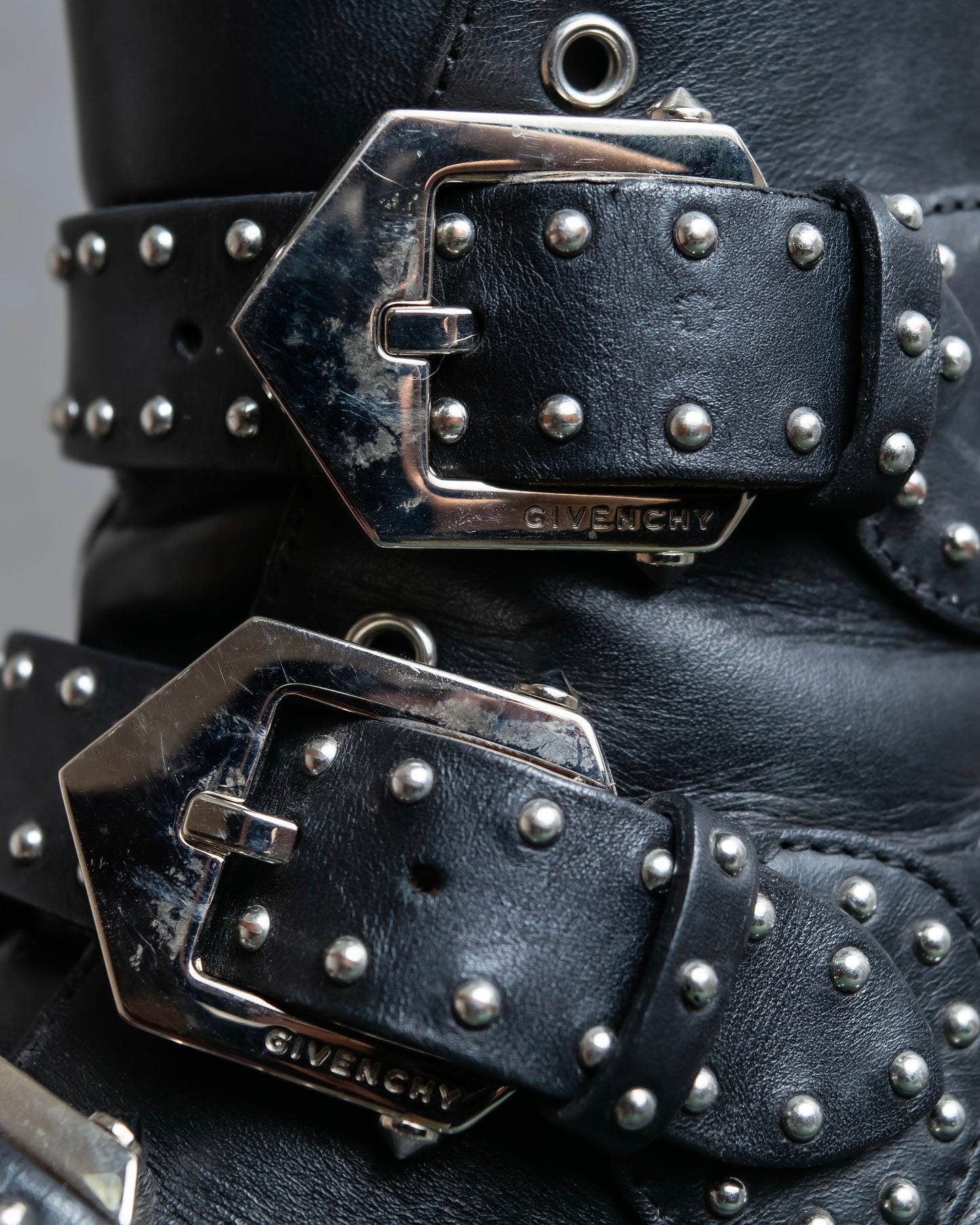 "GIVENCHY" Belt and stud design leather boots