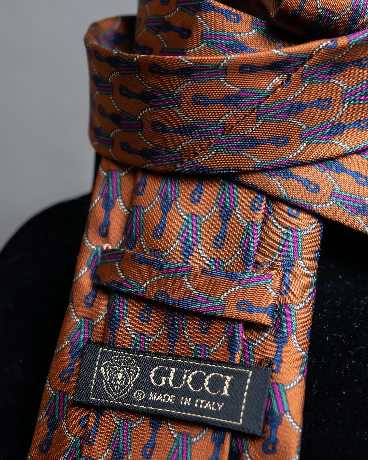 "GUCCI" Horsebit & GG pattern silk neck tie