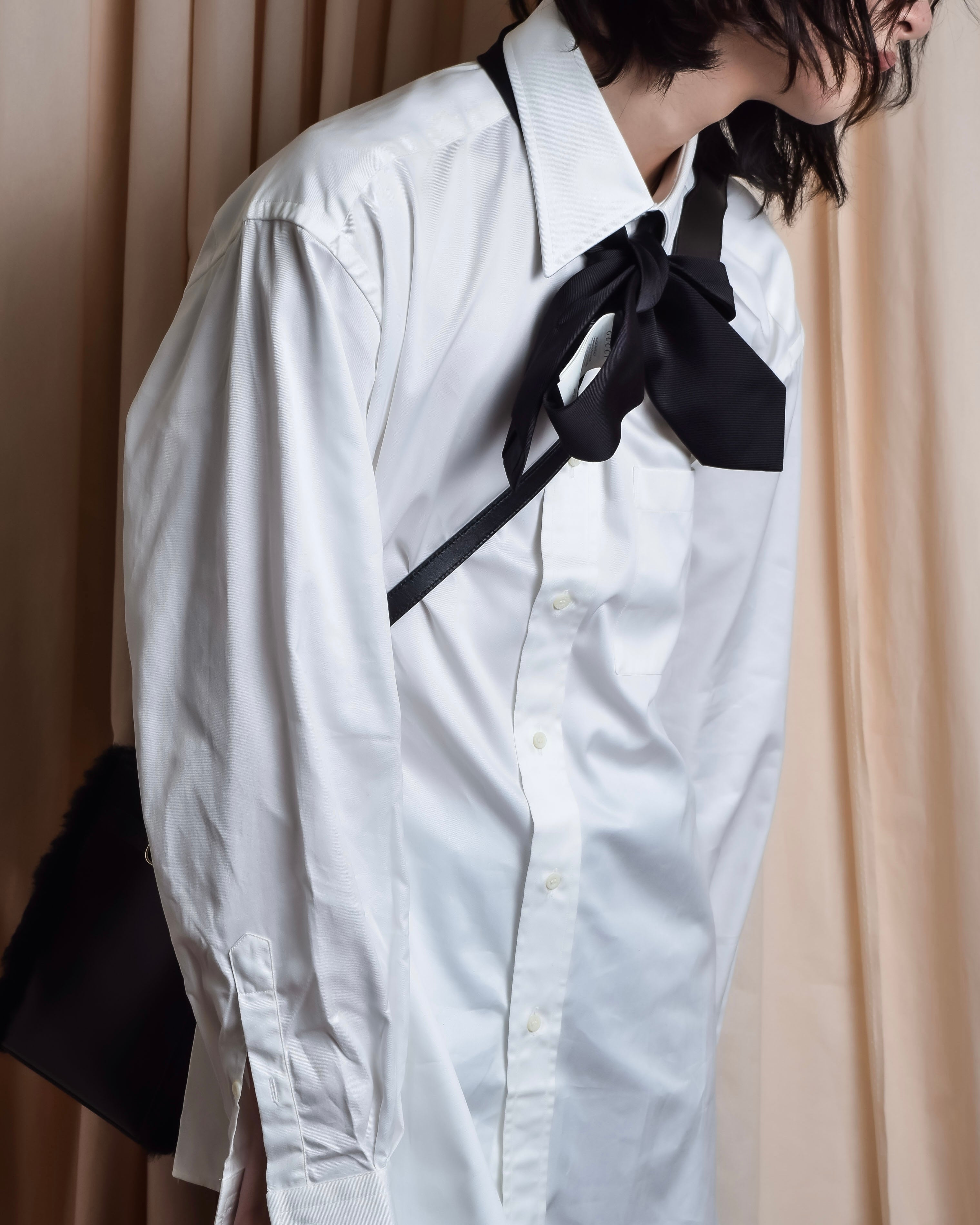 "GUCCI" Minimal collar detail white cotton shirt