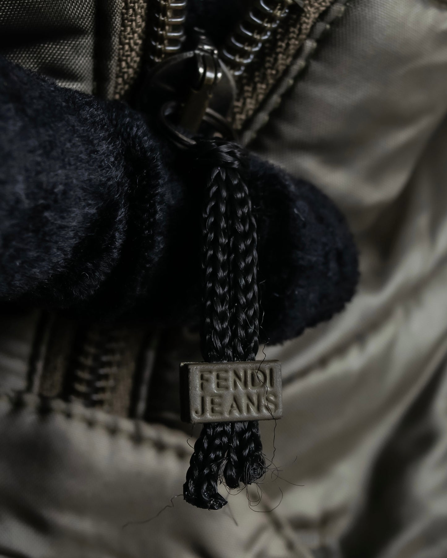 "FENDI JEANS" Hood design belted gradation color long nylon down coat