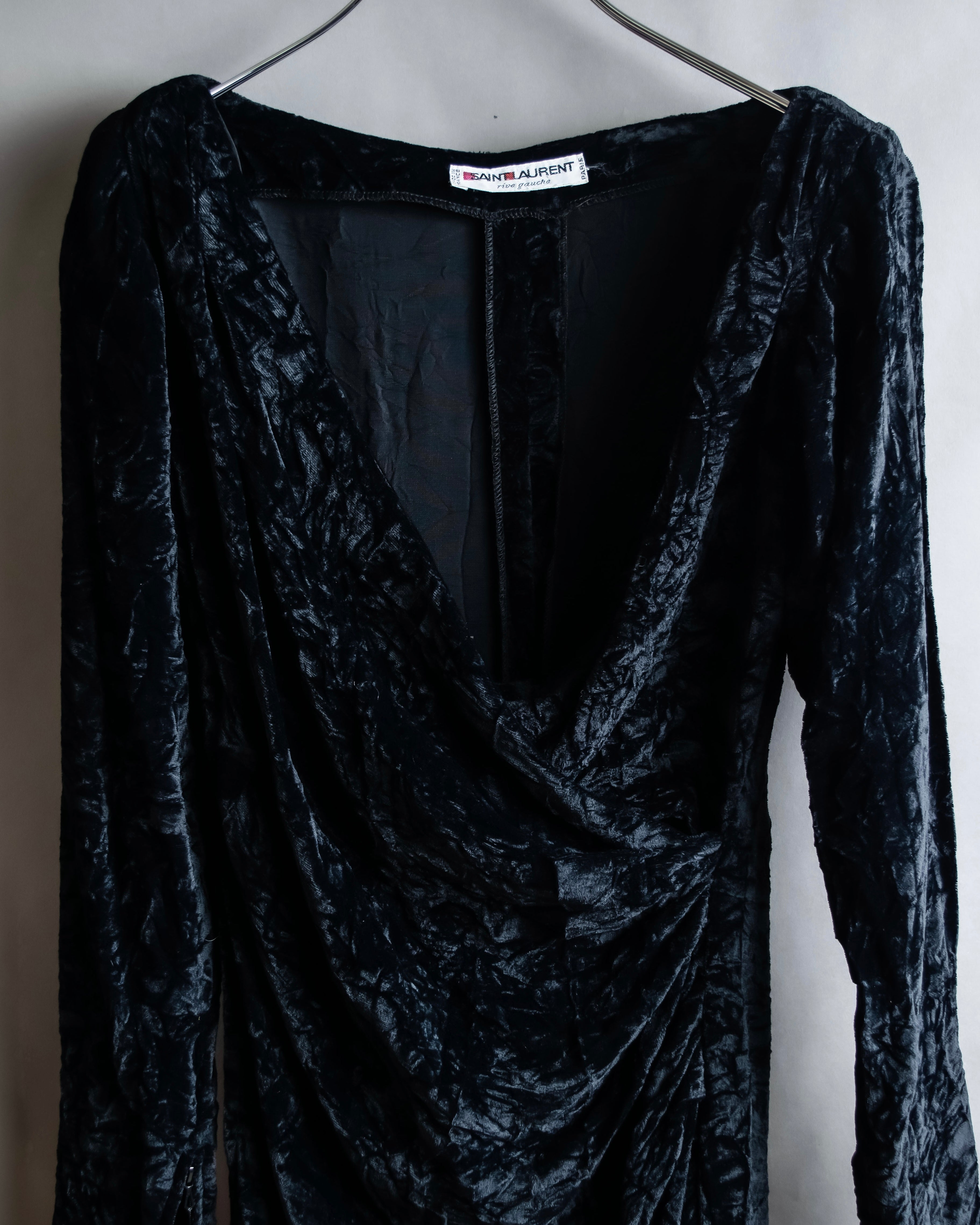 "Yves Saint Laurent Rive Gauche"
Draped neckline crushed velour dress