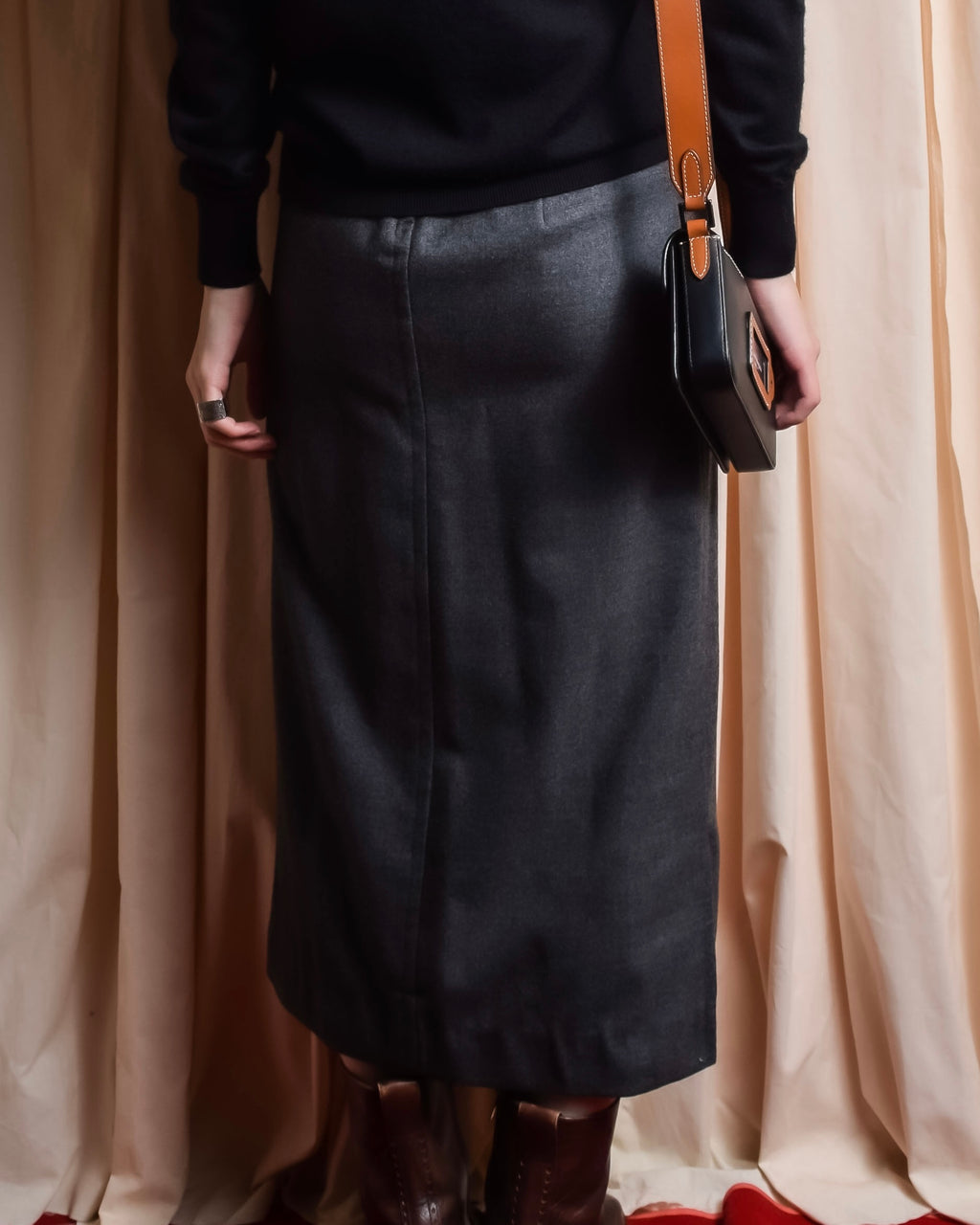 "HERMES" Margiela period semi-flared wool skirt