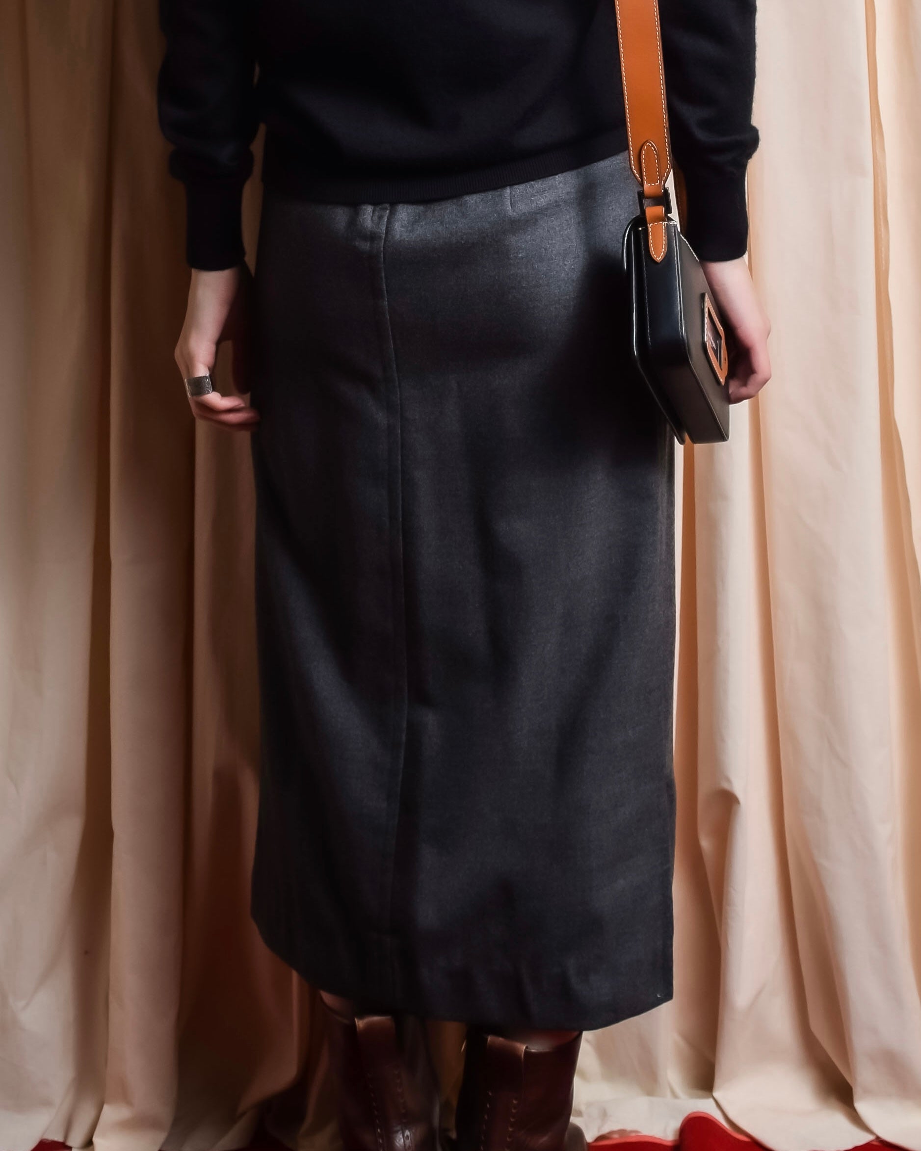 "HERMES" Margiela period semi-flared wool skirt
