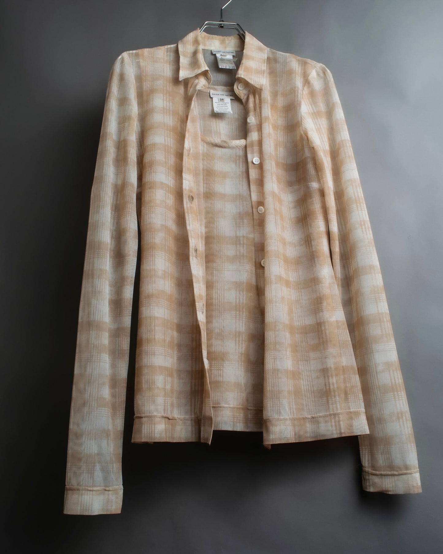 "DRIES VAN NOTTEN" Check pattern sheer shirt &amp; sleeveless tops