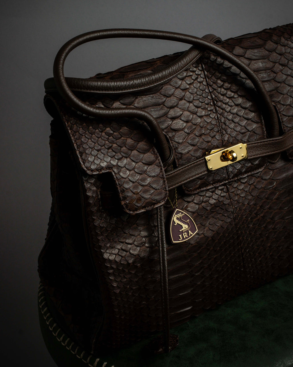 "Vintage turnlock design python leather bag"