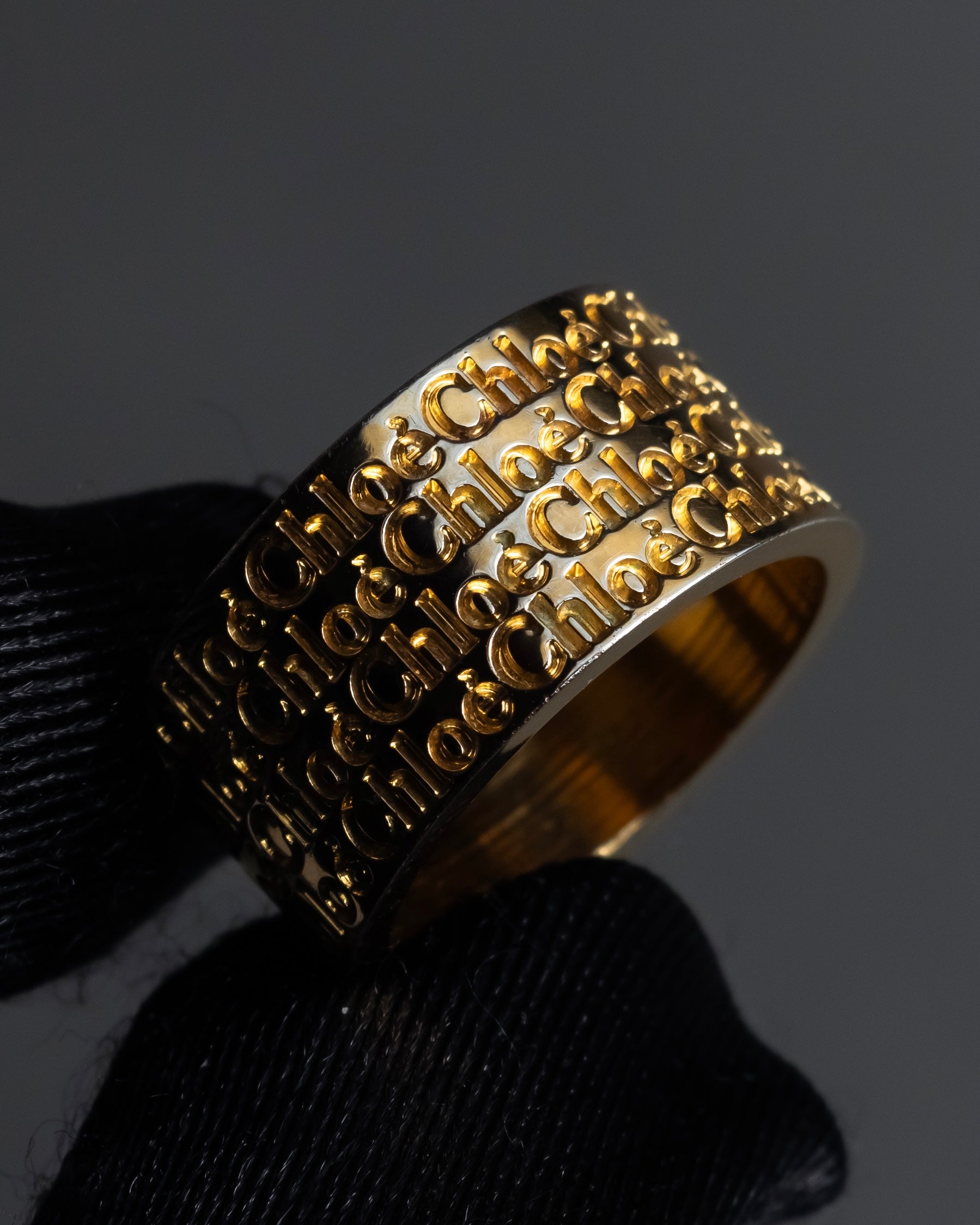 "Chloe" Logo engraved design gold tone ring