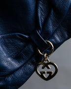 "GUCCI" Ribbon＆charm design blue leather gloves