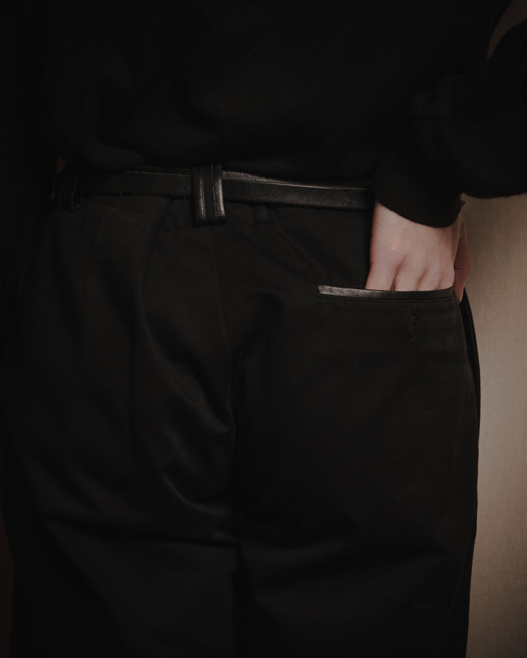 "HERMES" 00’s high density cotton twill lamb leather accents pants