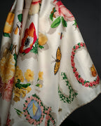 “GUCCI” 80’s-90’s Floral logo silk scarf