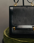-SPECIAL- “HERMÈS” 80’s-90’s Camargue black leather and canvas shoulder bag