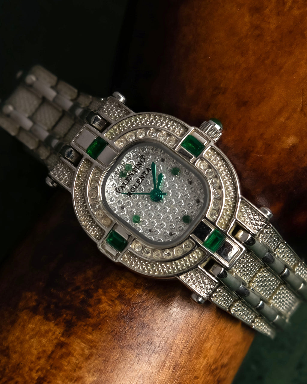"VALENTINO ROLENTA" Green stone design square watch bracelet