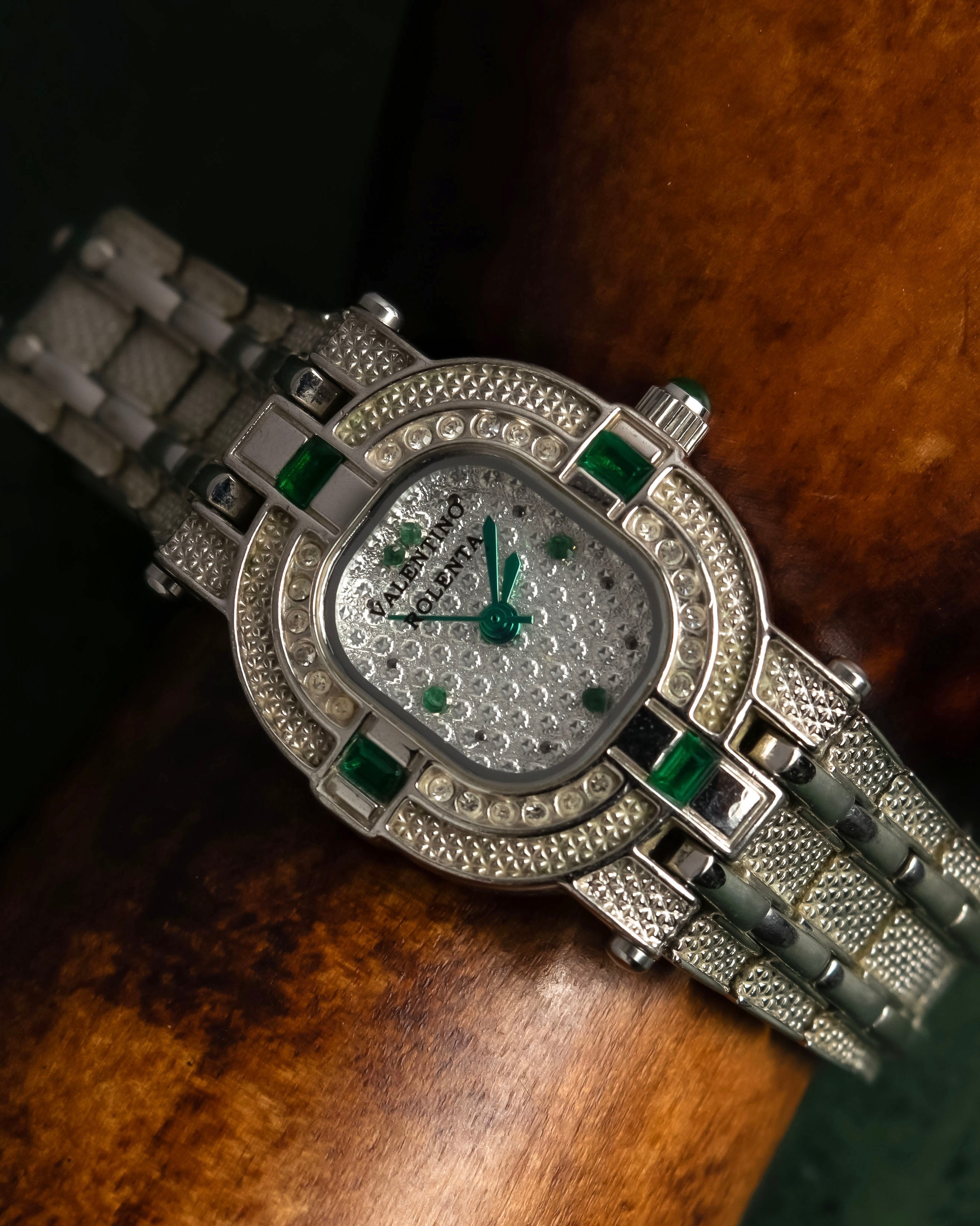 "VALENTINO ROLENTA" Green stone design square watch bracelet