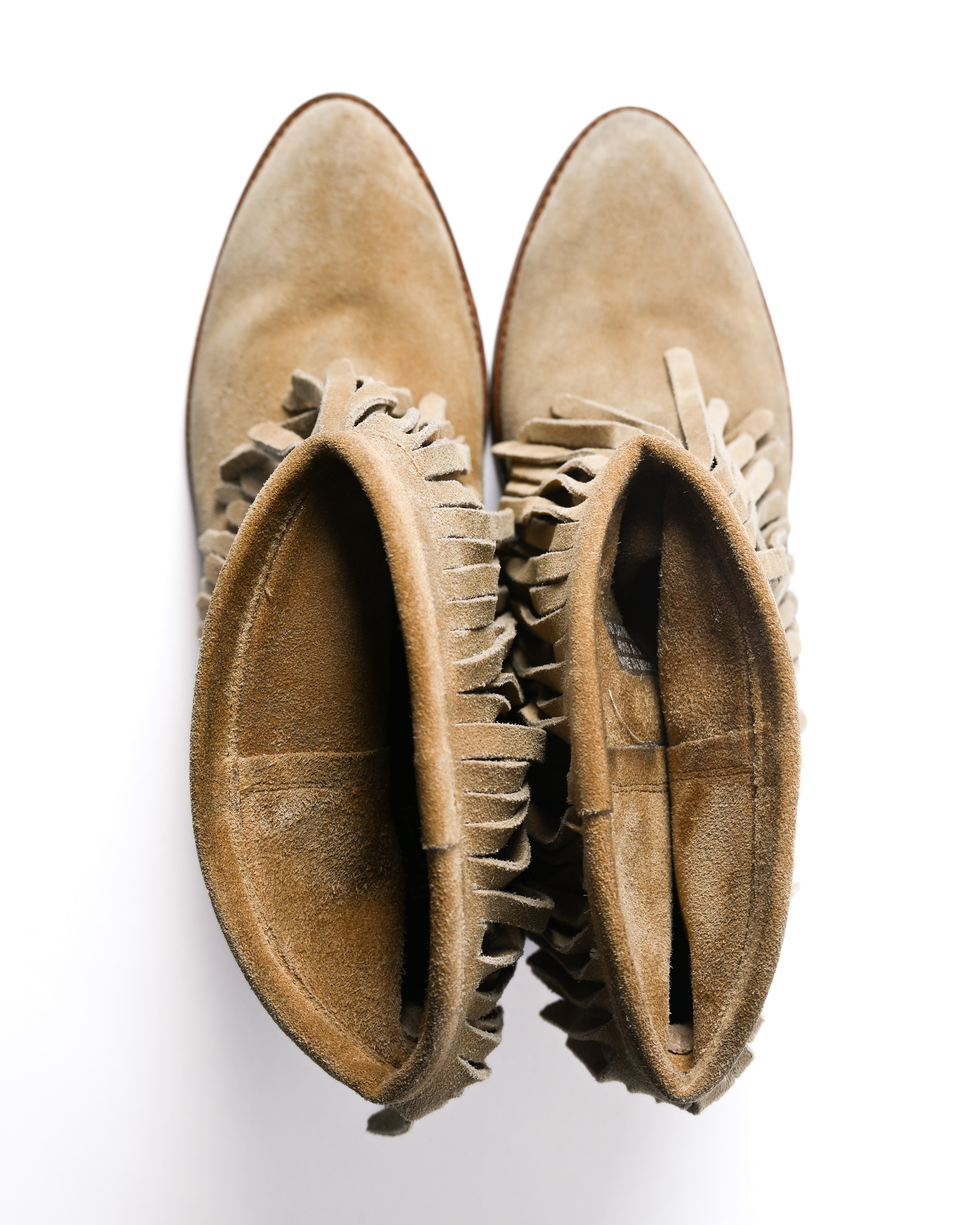 VINTAGE/ Fringe Detailed Suede High Heal Boots