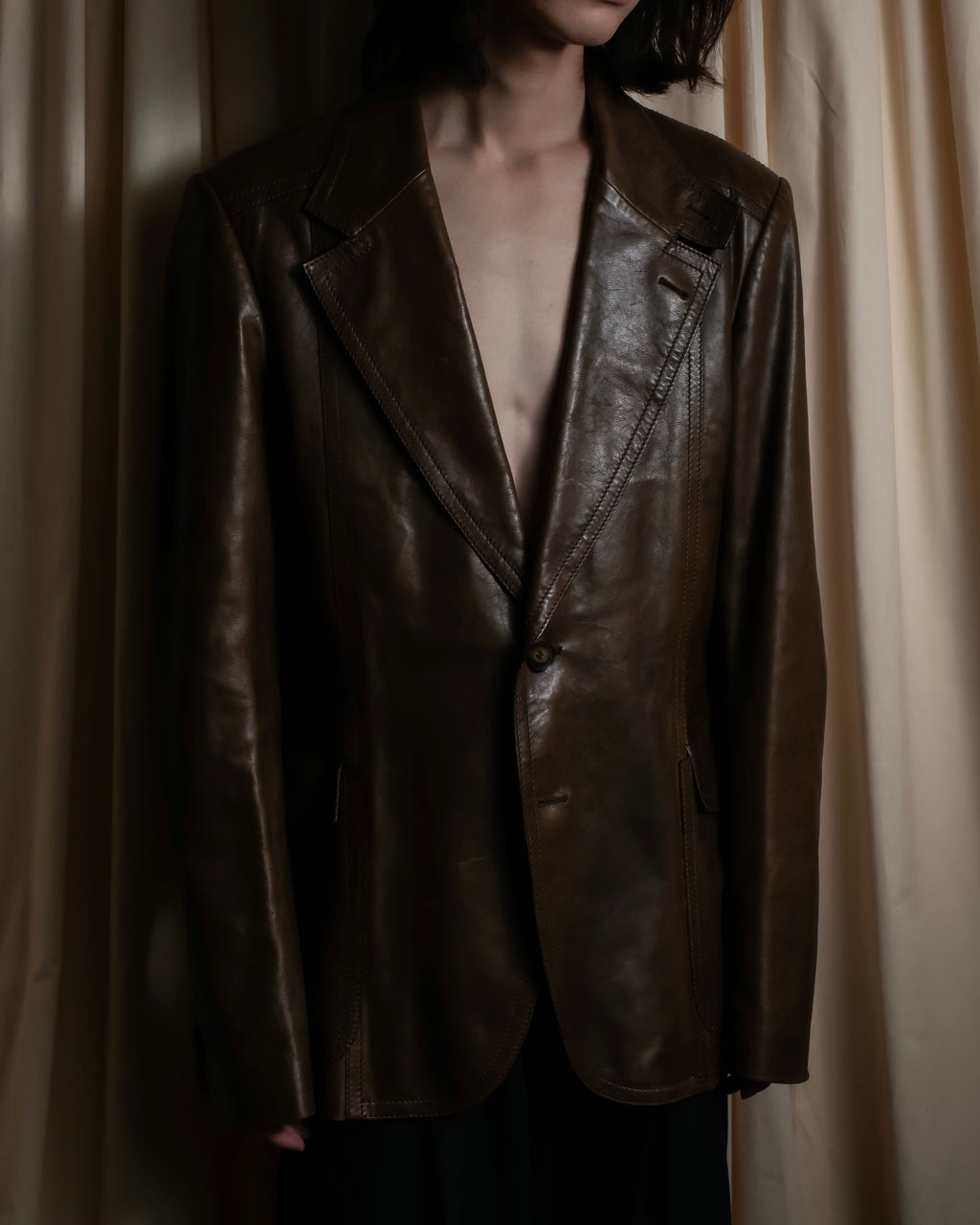 "GUCCI" Oversized calf leather tailored jacket
